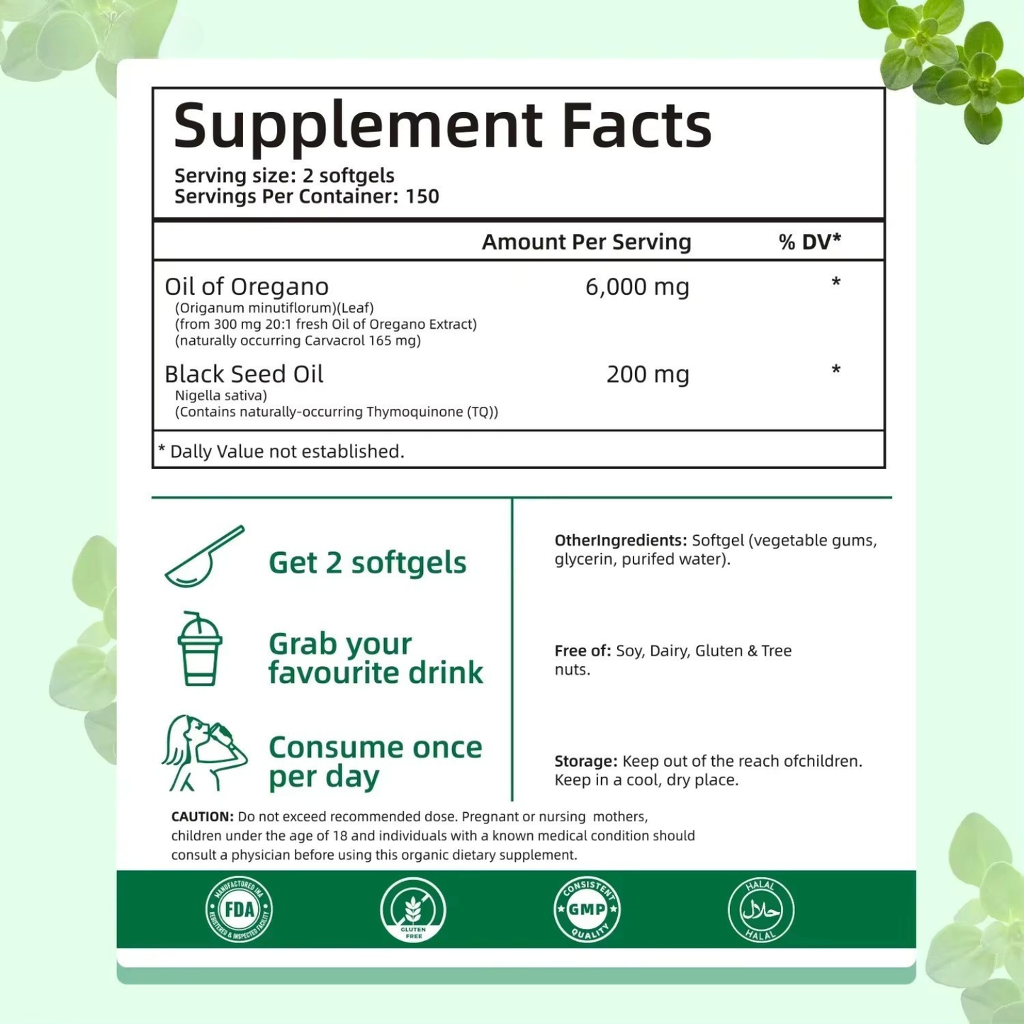 Oregano Oil with Black Seed Oil - 60 softgels